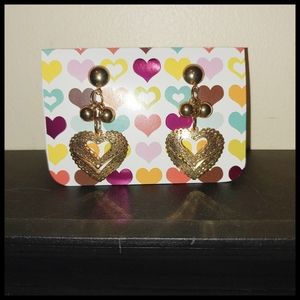 Dangling Filigree Hearts Gold Tone Post Earrings